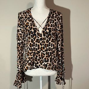 Band of Gypsies Leopard print faux wrap blouse S
